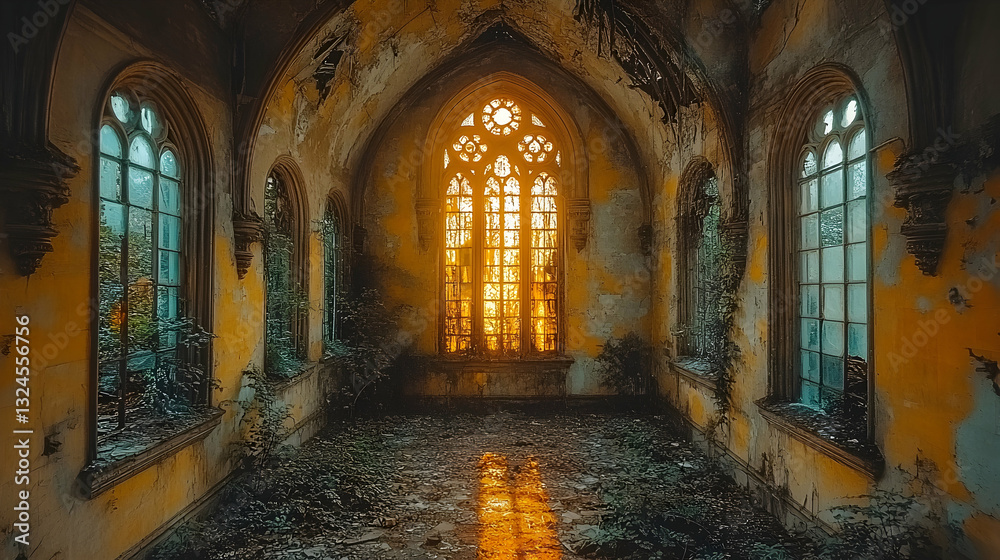 Obraz premium Ruined chapel, golden light