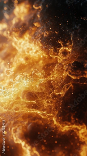 Red Hot Lava Flows Through Dark Rocks in an Active Volcanic Landscape