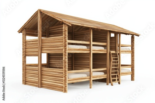 Unique bunkhouse design featuring natural wood materials and a rustic architectural style isolated on transparent background photo