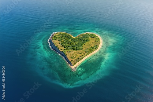 Heart-shaped Island Surrounded by Clear Blue Water at Sunset Captures the Beauty of Nature