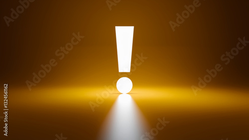 Illuminated exclamation mark on a golden background, a spotlight emphasizes it, symbolizing attention, alert, important announcement, or a call to action