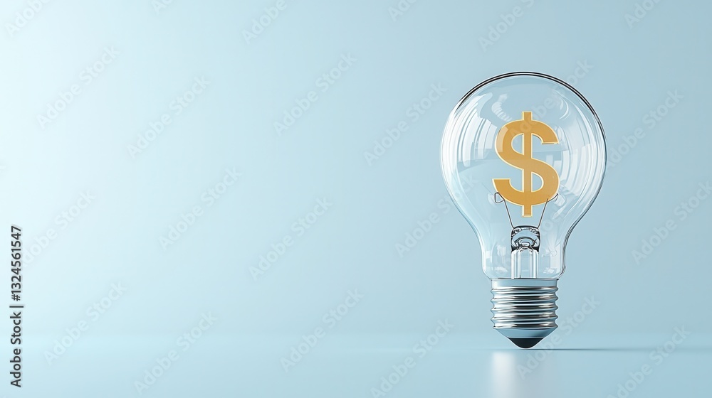 This image depicts a transparent glass lightbulb with a floating dollar sign symbol inside symbolizing the potential for financial growth investment This image depicts a transparent glass lightbulb with a floating dollar sign symbol inside symbolizing the potential for financial growth investment