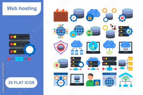 Web Hosting Icons Set, Collection of Web Hosting Icons Set - 25 Vector Icons for Servers, Domain, Hosting Plans & Website Management