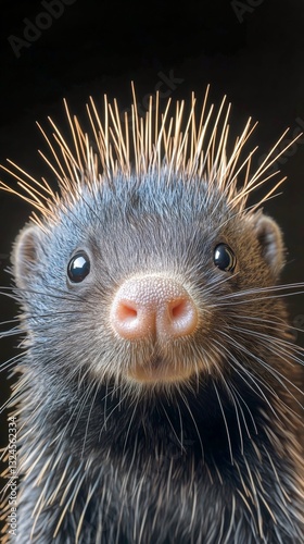 Close-up View of a Unique Porcupine Showcasing Its Quills and Facial Features...