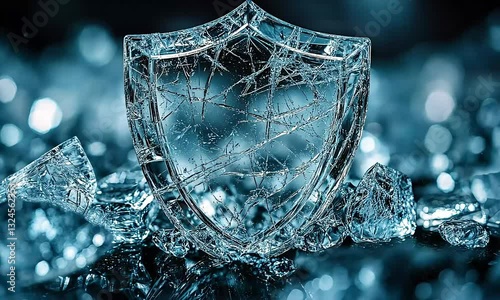 Shattered Security Shield Compromised Data, Fragile Protection, Digital Risk