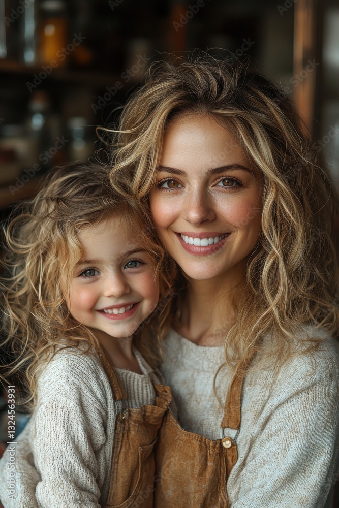 Smiling Mother and Daughter Showing Love and Happiness Indoors Smiling Mother and Daughter Showing Love and Happiness Indoors