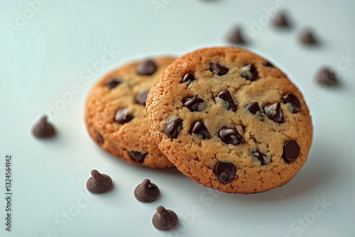 Delicious Homemade Cookies With Chocolate Chips Arranged Creatively on a Ligh...