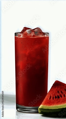 Refreshing Watermelon Juice Served in a Tall Glass With Ice and Fresh Fruit S...