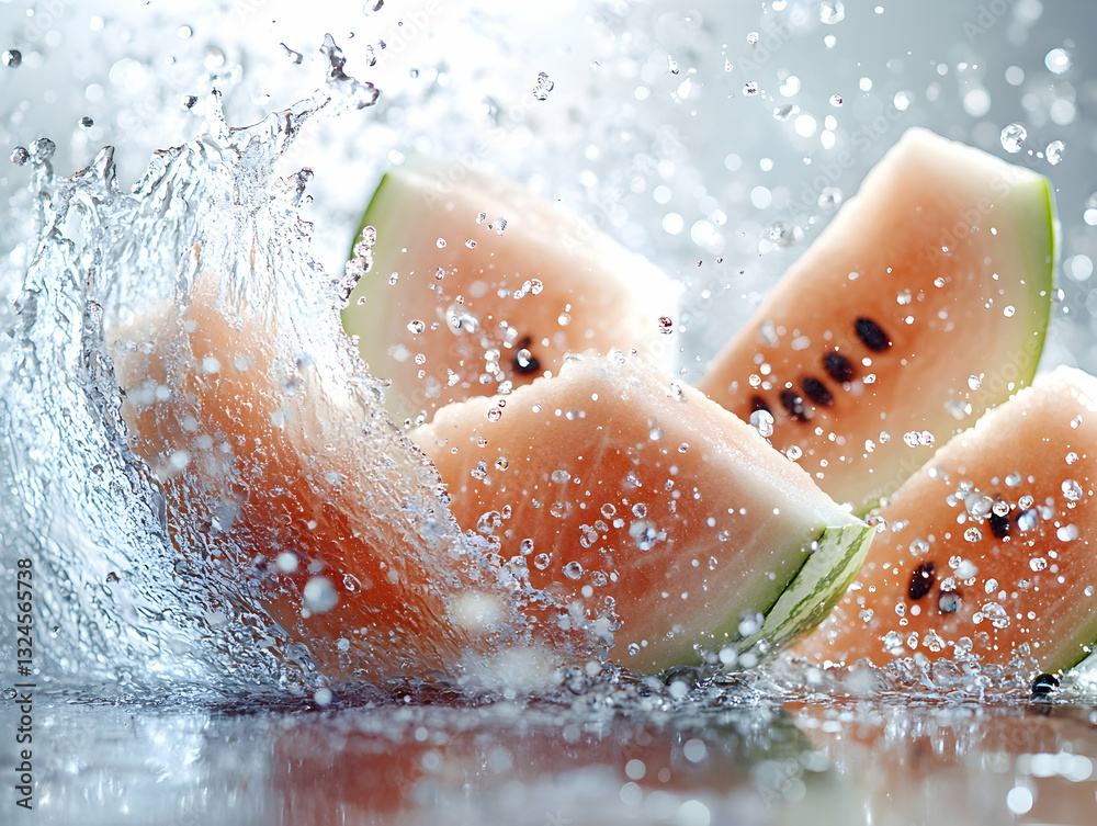 Fototapeta premium Sliced watermelon in water splash