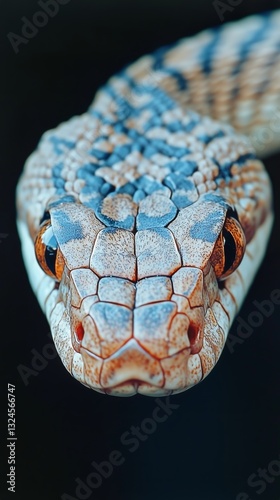 Captivating Close-Up of a Textured Gray Snake Against a Dark Background in a ...