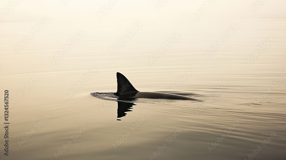 Fototapeta premium A lone shark fin cutting through the waterâ€™s surface. 