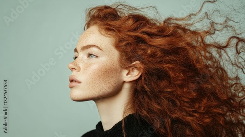 redhead woman with long curly hair