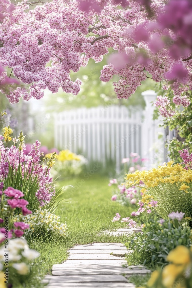 Fototapeta premium Beautiful garden with colorful flowers.