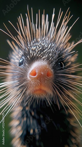 Close-up View of a Unique Porcupine Showcasing Its Quills and Facial Features...