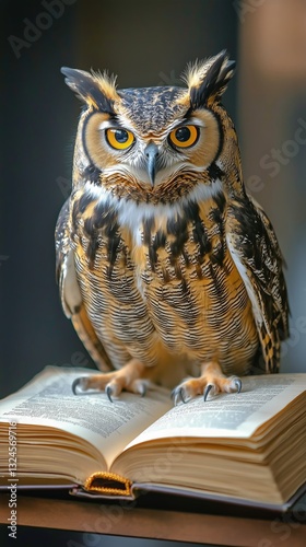 Wallpaper Mural Owl Perched on an Open Book With Piercing Gaze in a Cozy Setting Torontodigital.ca