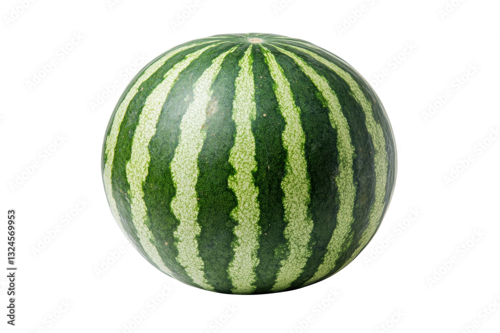 Freshly harvested round watermelon with stripes, cut out Freshly harvested round watermelon with stripes, cut out