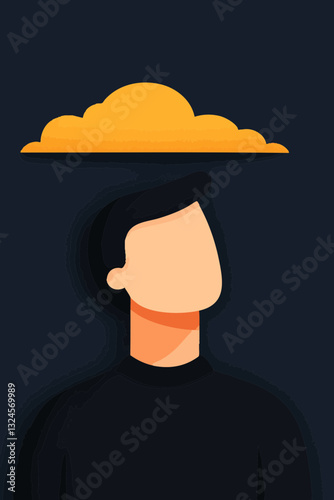 Mann mit einem Wolken-Motiv über dem Kopf, in einem modernen, minimalistischen Stil