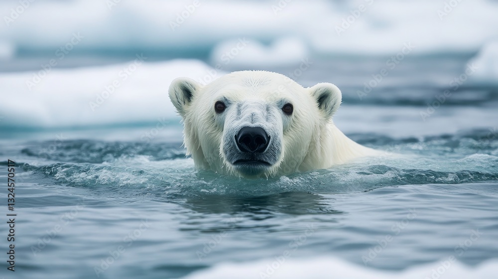 Fototapeta premium A polar bear swimming in cold Arctic waters. 