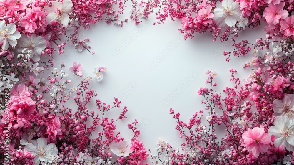 Fototapeta premium Pink and White Flowers Frame on White Background