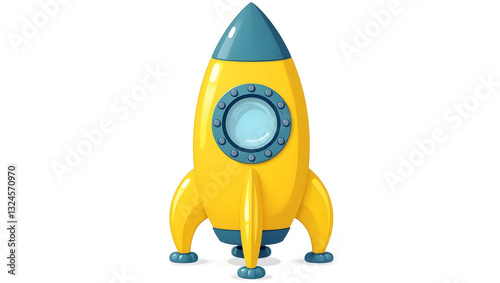 A cartoon illustration of a yellow rocket with a blue top and window. photo