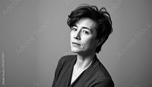 A Womans Pensive Gaze, A Portrait Of Quiet Strength And Understated Elegance In Monochrome Tones