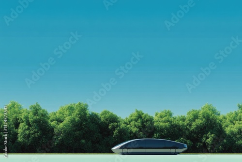 sleek eco-friendly taxi travels silently through vibrant green urban landscape showcasing sustainable transportation