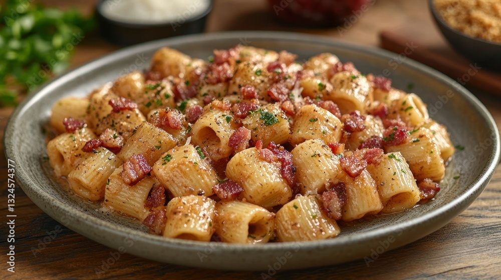Creamy Bacon Pasta on Plate Creamy Bacon Pasta on Plate