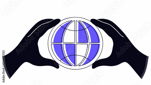 Hands holding earth symbolize ecology care and planet protection for global stock illustration.