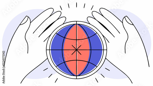 Hands holding earth symbolize ecology care and planet protection for global stock illustration.