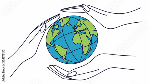 Hands holding earth symbolize ecology care and planet protection for global stock illustration.