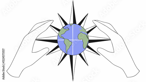 Hands holding earth symbolize ecology care and planet protection for global stock illustration.