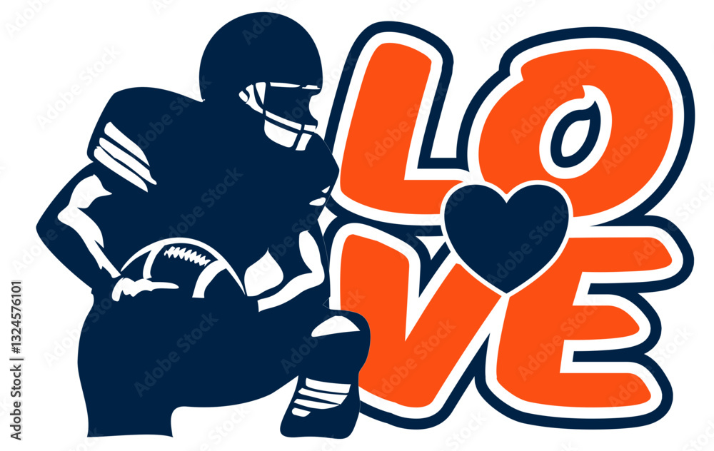 love - orange and navy blue football player, sport vector graphics, for street art - graffiti lettering typography - art illustration - multicolor - writen love - orange and navy blue football player, sport vector graphics, for street art - graffiti lettering typography - art illustration - multicolor - writen