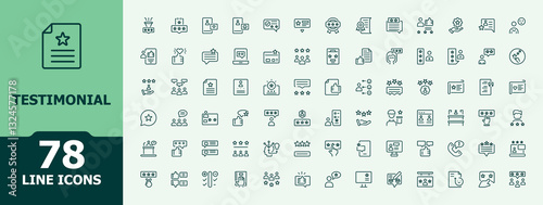 Testimonial icon pack. Set of experience, feedback, rating, loyalty, positive and more. Outline icon collection. Feedback trendy minimal icons. Collection of simple line web icons.