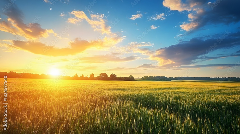 Fototapeta premium Golden Wheat Field Sunset Landscape