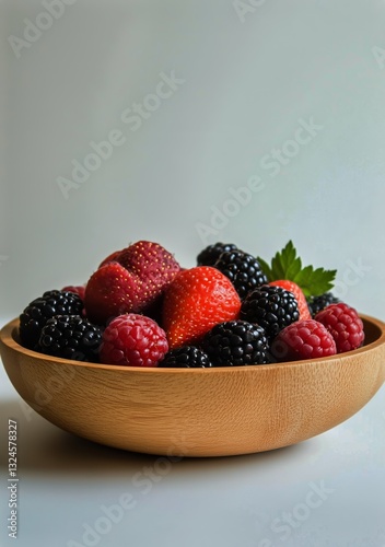 Delicious Layered Cake Topped With Fresh Raspberries and Blackberries on a Wo...