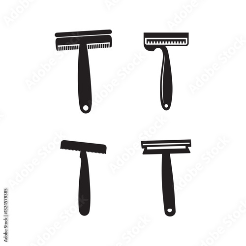 Black and white illustration, safety razors, vintage shaving tools 