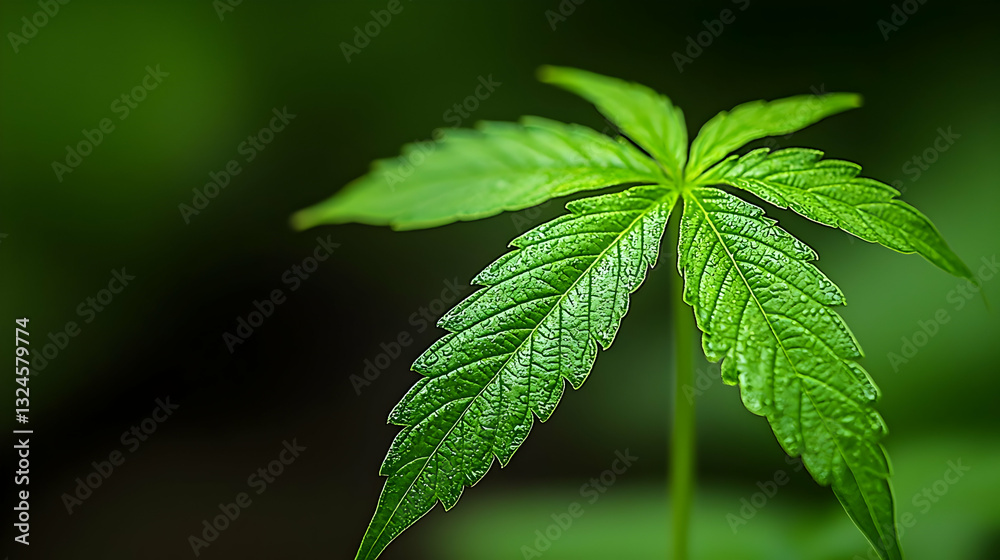 Close Up Of A Vibrant Green Cannabis Leaf Against A Blurry Dark Green Background Highlighting Detailed Texture And Natural Growth Close Up Of A Vibrant Green Cannabis Leaf Against A Blurry Dark Green Background Highlighting Detailed Texture And Natural Growth