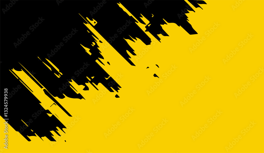 Contrasting splash of black impasto against a vibrant cadmium backdrop, evocative of abstract expressionism and minimalist art aesthetics showcasing bold dynamism