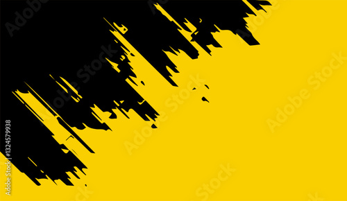Contrasting splash of black impasto against a vibrant cadmium backdrop, evocative of abstract expressionism and minimalist art aesthetics showcasing bold dynamism