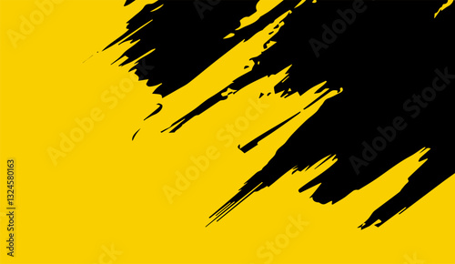 Abstract vector composition featuring bold strokes of golden yellow paint cascading across a stark black canvas creating dynamic tension and visual intrigue