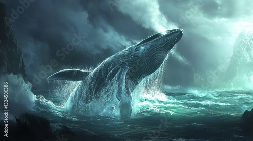 A whale spouting water from its blowhole as it surfaces.