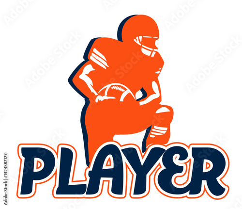 orange and navy blue football player, sport vector graphics,, for street art - graffiti lettering typography - art illustration - multicolor - writen	