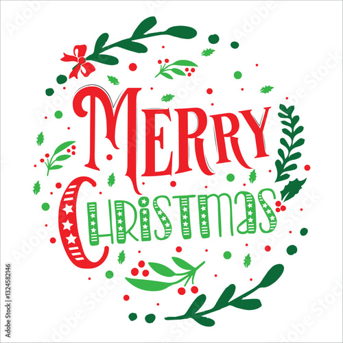 Merry Christmas Wreath Vector Design , Christmas Vector Design , T shirt Design