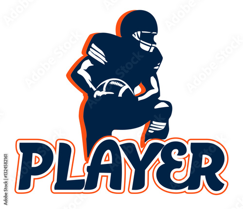 orange and navy blue football player, sport vector graphics,, for street art - graffiti lettering typography - art illustration - multicolor - writen	