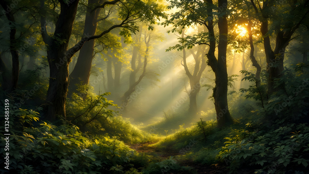 Naklejka premium sunrise in the forest