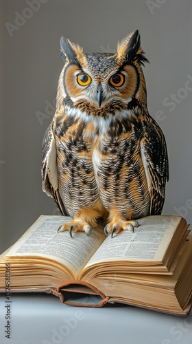 Wallpaper Mural Owl Perched on an Open Book With Piercing Gaze in a Cozy Setting Torontodigital.ca