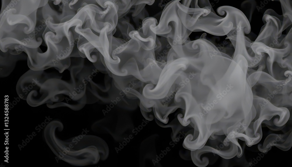 Obraz premium Thick, swirling gray smoke obscures background, isolated on black, vapor, abstract art