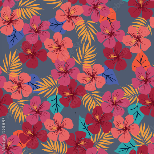 Wallpaper Mural Exotic hand drawn flowers, seamless patterns with floral for fabric, textiles, clothing, wrapping paper, cover, banner, home decor, abstract backgrounds. Vector illustration. Torontodigital.ca