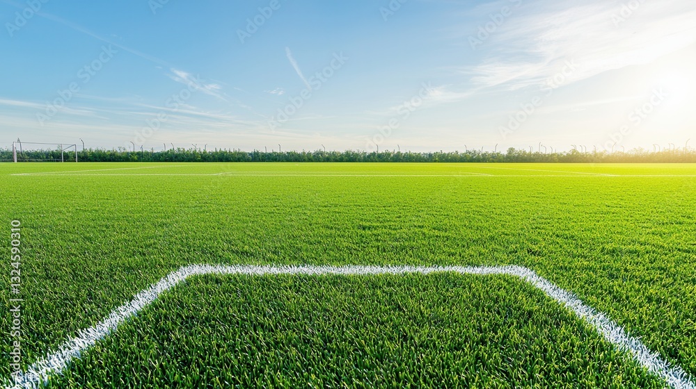 Obraz premium A vibrant green grass playing field with clearly marked white boundary lines suitable for a variety of sports such as soccer football or rugby