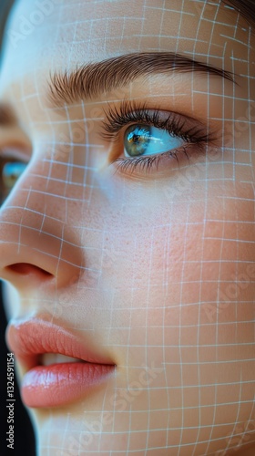 Close-up of a Young Woman With Captivating Blue Eyes Reflecting Urban Lights ...